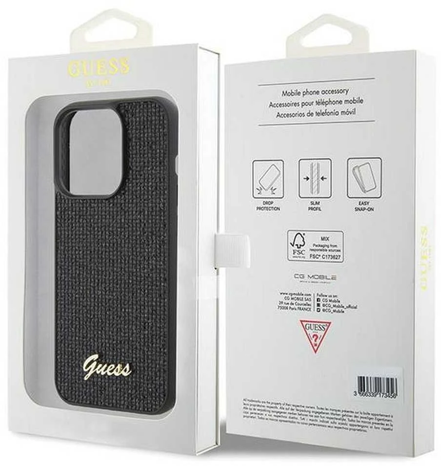 Dėklas GUESS GUHCP15LPMSDGSK IPHONE 15 PRO 6.1 "Juodas/Juodas HARDCASE DISCO METAL SCRIPT