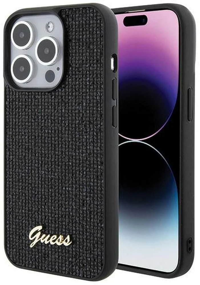 Dėklas GUESS GUHCP15LPMSDGSK IPHONE 15 PRO 6.1 "Juodas/Juodas HARDCASE DISCO METAL SCRIPT