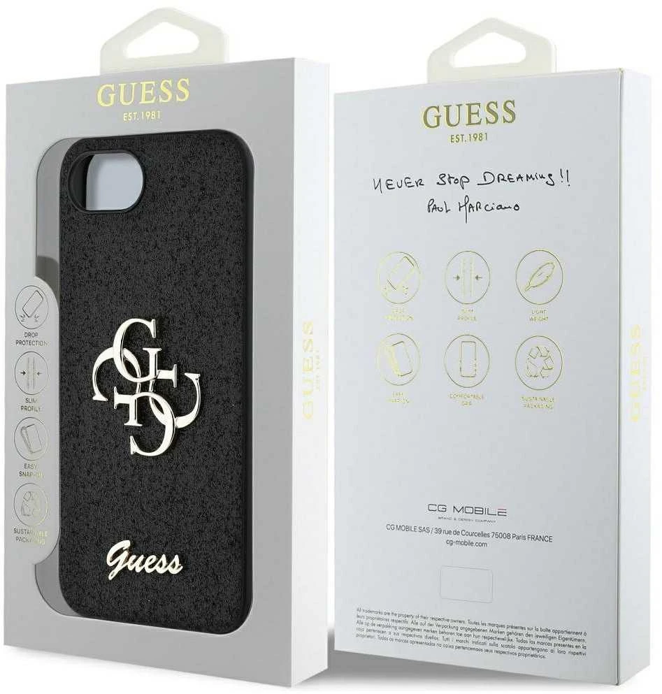 GUESS dėklas skirtas Apple iPhone 16e (SE 4 2025) GUHCPSE4HG4SGK (Fixed Glitter Big 4G) juodos spalvos
