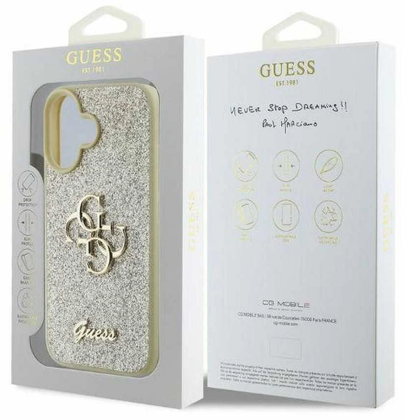Guess GUHCP16SHG4SGD Apple iPhone 16 6.1″ auksinis kietas dėklas Fixed Glitter Big 4G