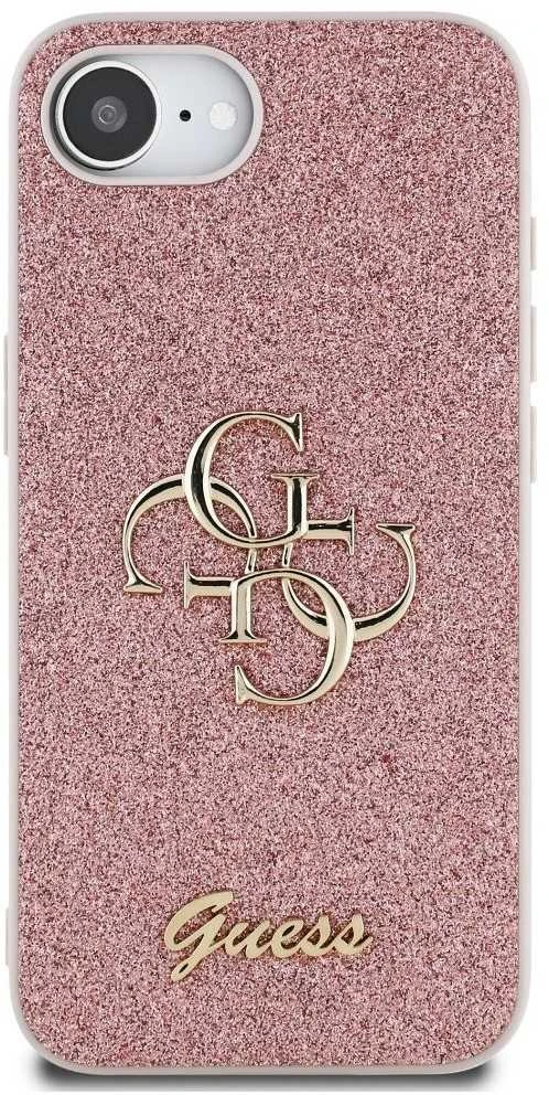 Guess PU Fixed Glitter 4G Metal Logo Apple iPhone 16e dėklas telefonui rožinės spalvos