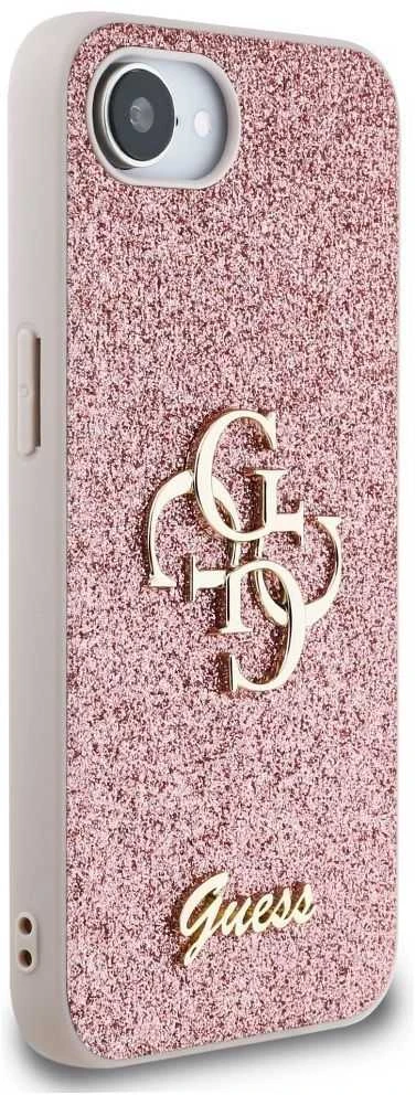 Guess PU Fixed Glitter 4G Metal Logo Apple iPhone 16e dėklas telefonui rožinės spalvos