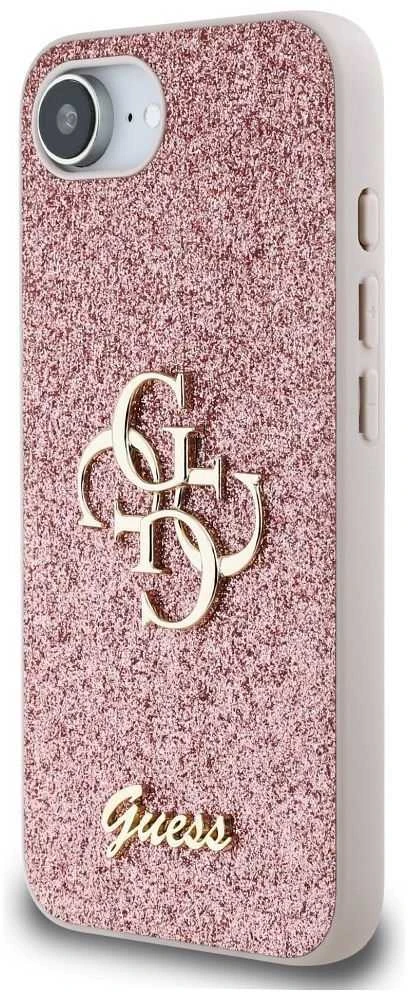Guess PU Fixed Glitter 4G Metal Logo Apple iPhone 16e dėklas telefonui rožinės spalvos