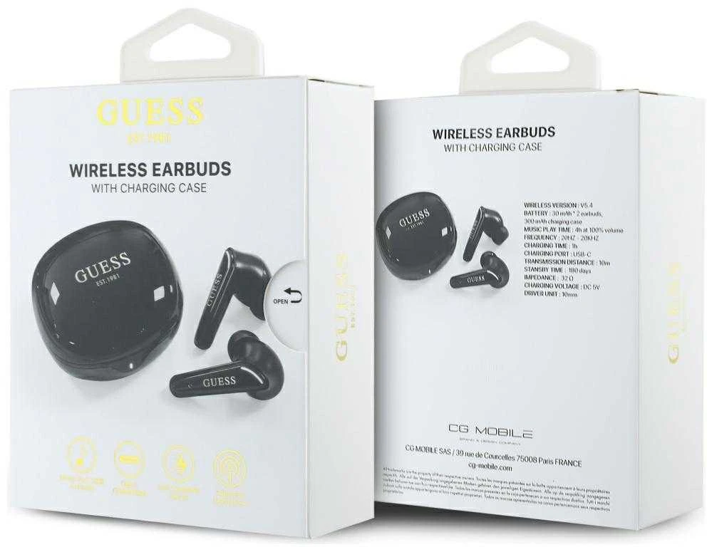 Ausinės TWS Guess Flat Classic Logo Electroplated juodos spalvos