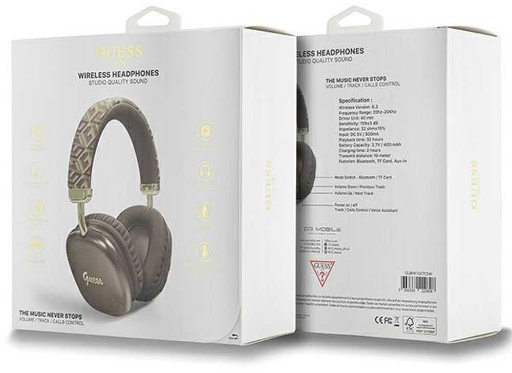 Guess GCube Metallic Script Logo Bluetooth belaidės ausinės - rudos spalvos