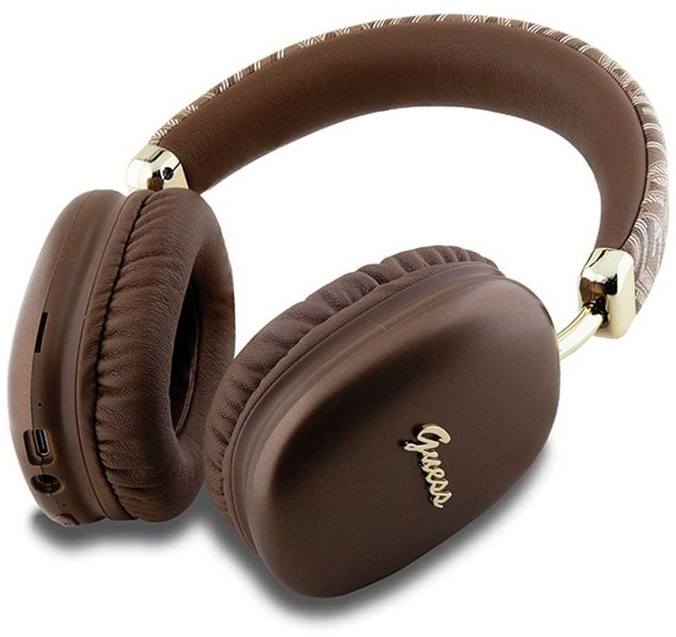 Guess GCube Metallic Script Logo Bluetooth belaidės ausinės - rudos spalvos