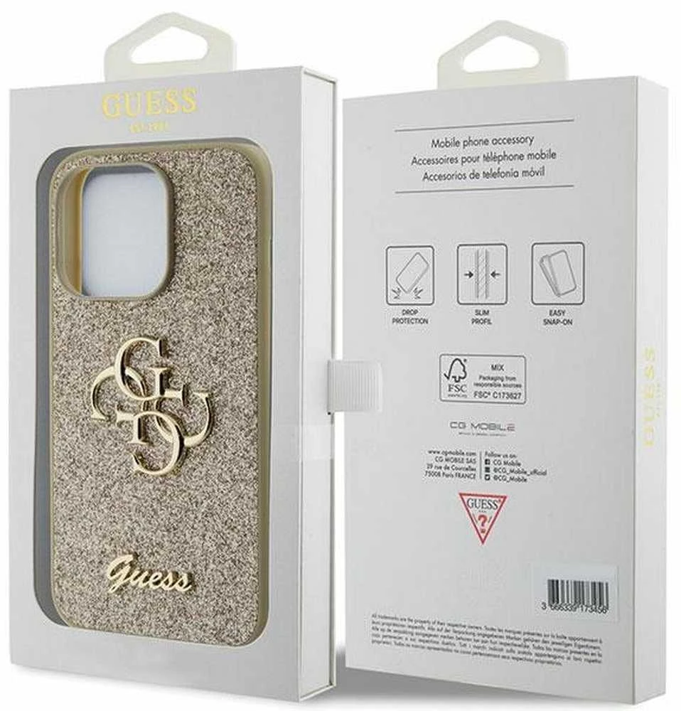 Dėklas GUESS GUHCP15XHG4SGD IPHONE 15 PRO MAX 6.7 "ZLOTY/GOLD HARDCASE GLITTER SCRIPT BIG 4G