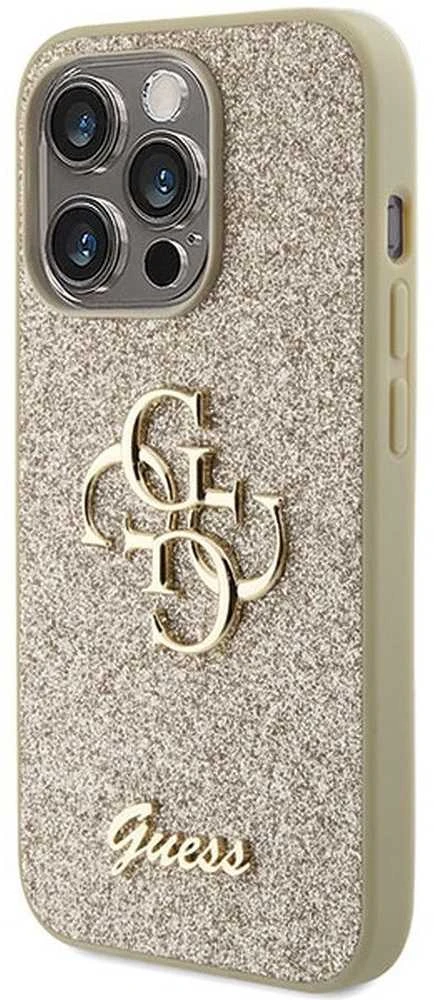 Dėklas GUESS GUHCP15XHG4SGD IPHONE 15 PRO MAX 6.7 "ZLOTY/GOLD HARDCASE GLITTER SCRIPT BIG 4G