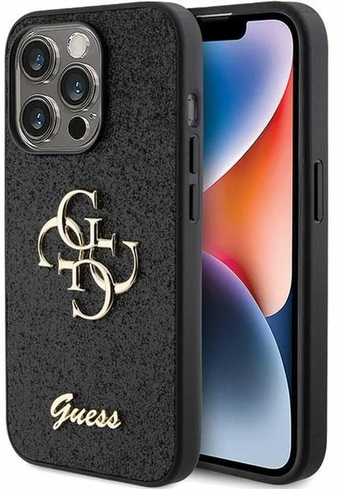 Dėklas GUESS GUHCP15XHG4SGK IPHONE 15 PRO MAX 6.7 "Juodas/Juodas HARDCASE GLITTER SCRIPT BIG 4G