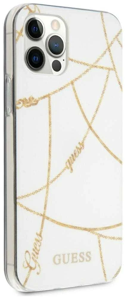 Guess GUHCP12LPCUCHWH Apple iPhone 12 Pro Max 6,7" dėklas telefonui baltos spalvos hardcase Gold Chain Collection