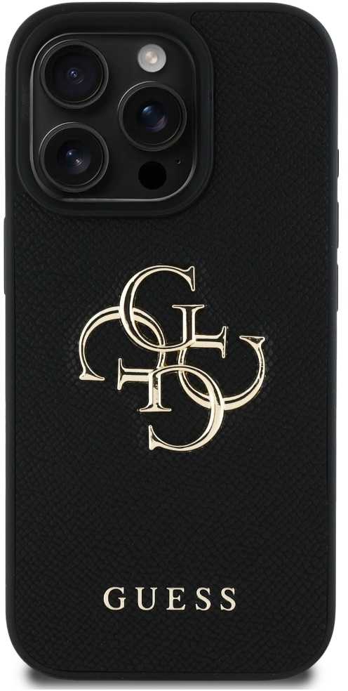 Dėklas Guess PU Grained 4G Metal Logo dėkals tavo Apple iPhone 16 Pro juodos spalvos