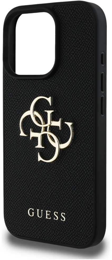 Dėklas Guess PU Grained 4G Metal Logo dėkals tavo Apple iPhone 16 Pro juodos spalvos