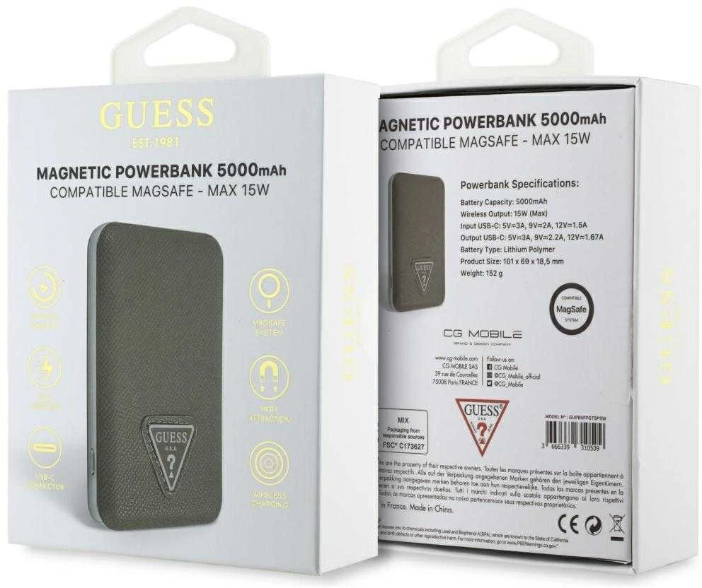 „Guess“ grūdėto trikampio formos išorinė baterija su „MagSafe“ 5000mAh 15W USB-C – ruda