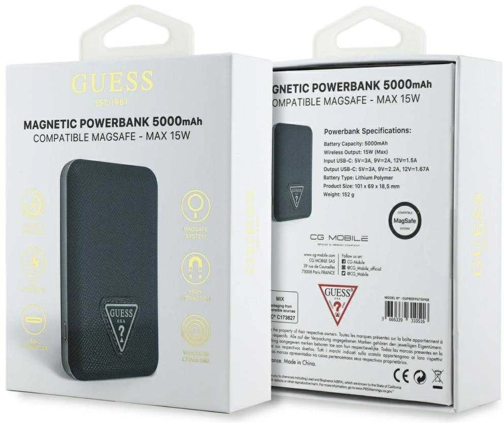 Guess PU Grained Triangle Logo MagSafe Powerbank 5000mAh mėlynos spalvos