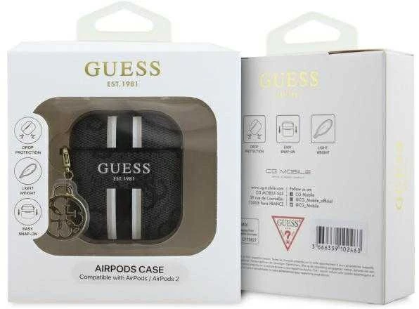 Guess GUA2P4RPSK AirPods 1/2 dėklas juodos spalvos 4G Printed Stripes Charm