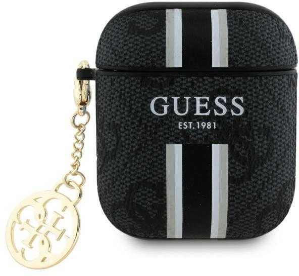 Guess GUA2P4RPSK AirPods 1/2 dėklas juodos spalvos 4G Printed Stripes Charm