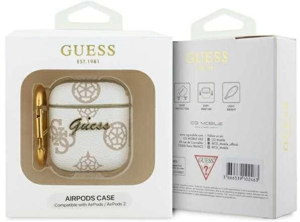 Guess GUA2PG4GPH AirPods 1/2 dėklas baltos spalvos 4G Hook