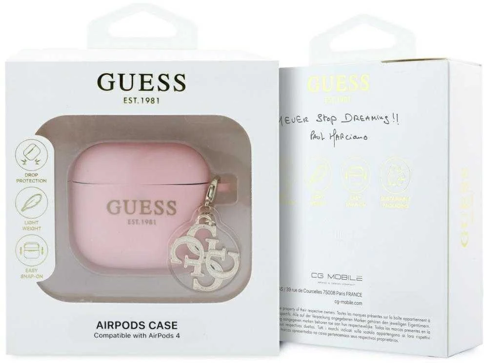 Dėklas Guess GUA4LECG4P AirPods 4 cover pink Silicone 4G Charm