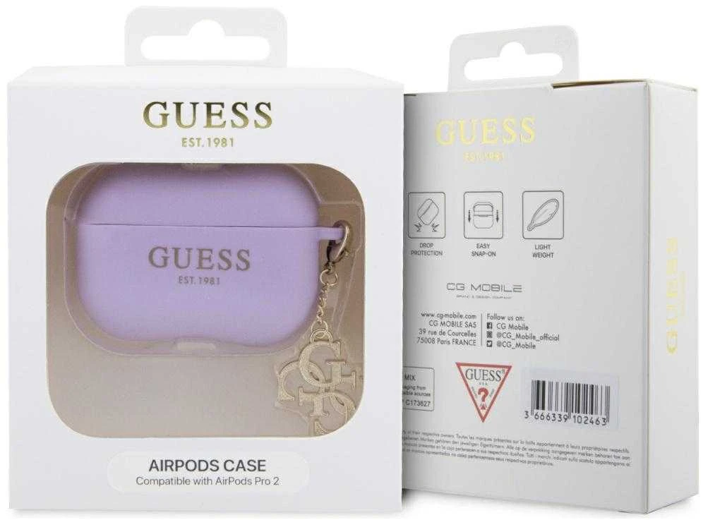 Guess skysto silikono blizgučių trikampio formos pakabukas - AirPods Pro 2 dėklas (violetinis)