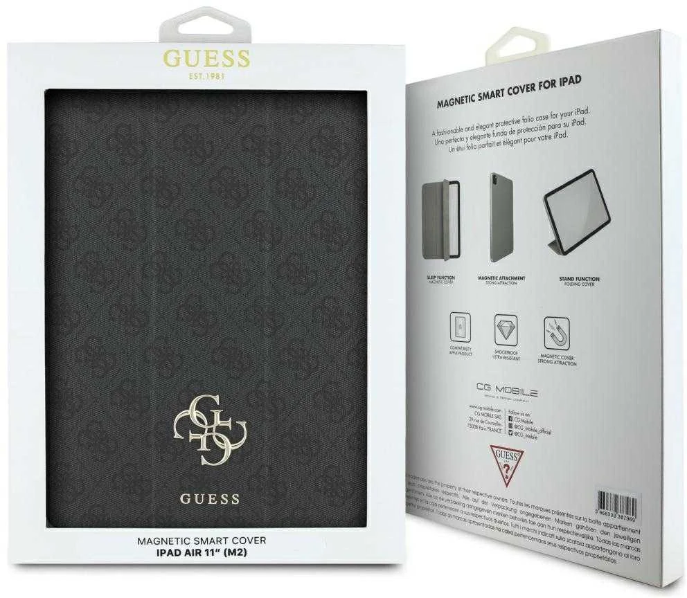 Guess GUFC11RM24PS4SGK iPad Air 11″ 2024 juodos spalvos Magnetic 4G Big Logo dėklas