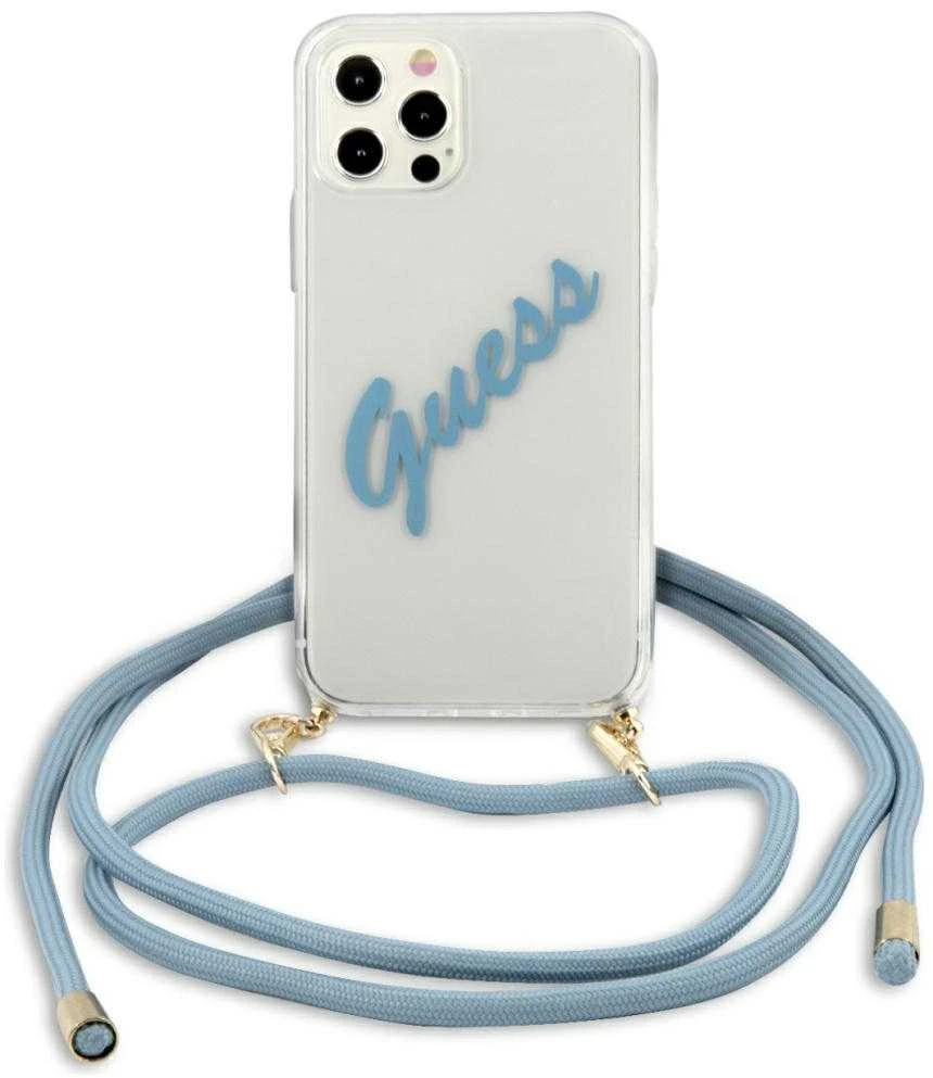 Guess GUHCP12LCRTVSBL Apple iPhone 12 Pro Max 6,7″ mėlynas kietas dėklas Script Vintage