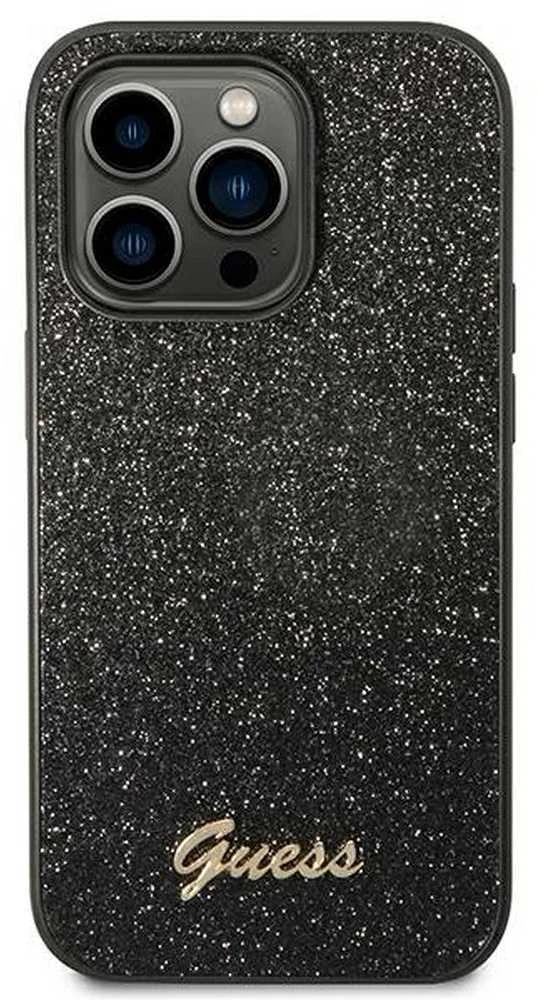 Guess GUHCP14LHGGSHK Apple iPhone 14 Pro 6,1″ juodos spalvos kietas dėklas Glitter Script