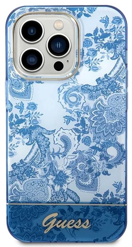 Guess GUHCP14LHGPLHB Apple iPhone 14 Pro 6,1″ mėlynas kietas dėklas Porcelain Collection