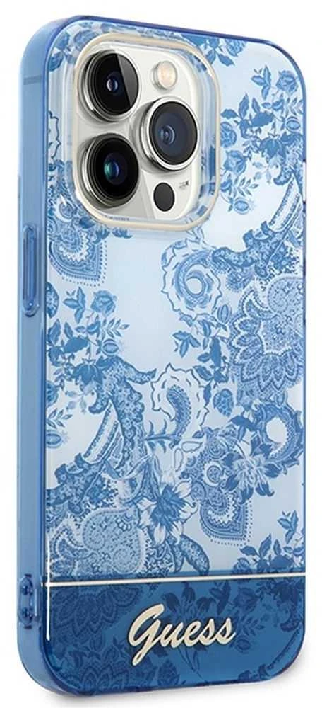 Guess GUHCP14LHGPLHB Apple iPhone 14 Pro 6,1″ mėlynas kietas dėklas Porcelain Collection