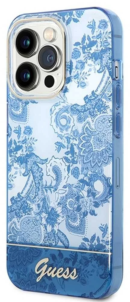 Guess GUHCP14LHGPLHB Apple iPhone 14 Pro 6,1″ mėlynas kietas dėklas Porcelain Collection