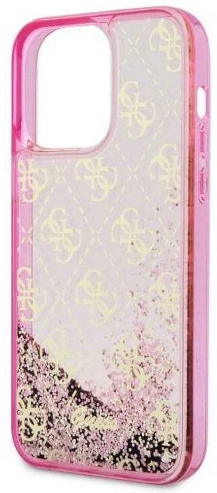 Guess GUHCP14LLC4PSGP Apple iPhone 14 Pro 6.1″ rožinės spalvos kietas dėklas Liquid Glitter 4G Transculent
