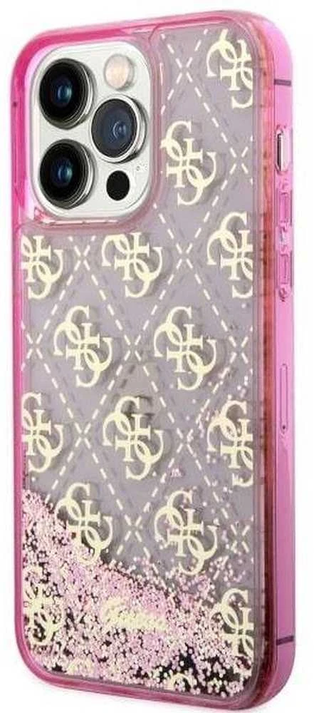 Guess GUHCP14LLC4PSGP Apple iPhone 14 Pro 6.1″ rožinės spalvos kietas dėklas Liquid Glitter 4G Transculent