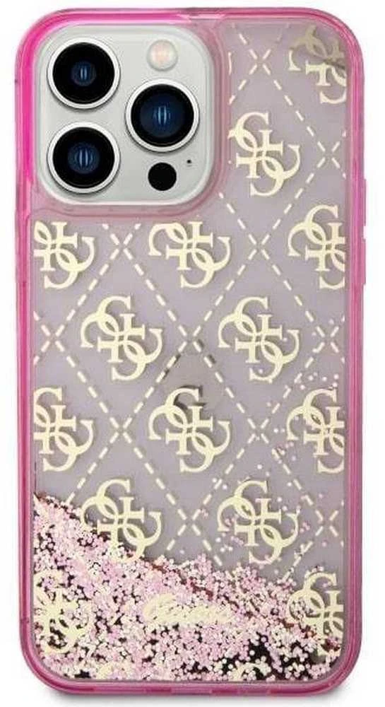 Guess GUHCP14LLC4PSGP Apple iPhone 14 Pro 6.1″ rožinės spalvos kietas dėklas Liquid Glitter 4G Transculent