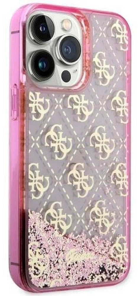 Guess GUHCP14LLC4PSGP Apple iPhone 14 Pro 6.1″ rožinės spalvos kietas dėklas Liquid Glitter 4G Transculent