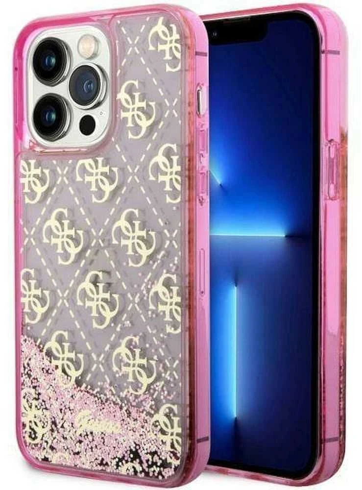 Guess GUHCP14LLC4PSGP Apple iPhone 14 Pro 6.1″ rožinės spalvos kietas dėklas Liquid Glitter 4G Transculent
