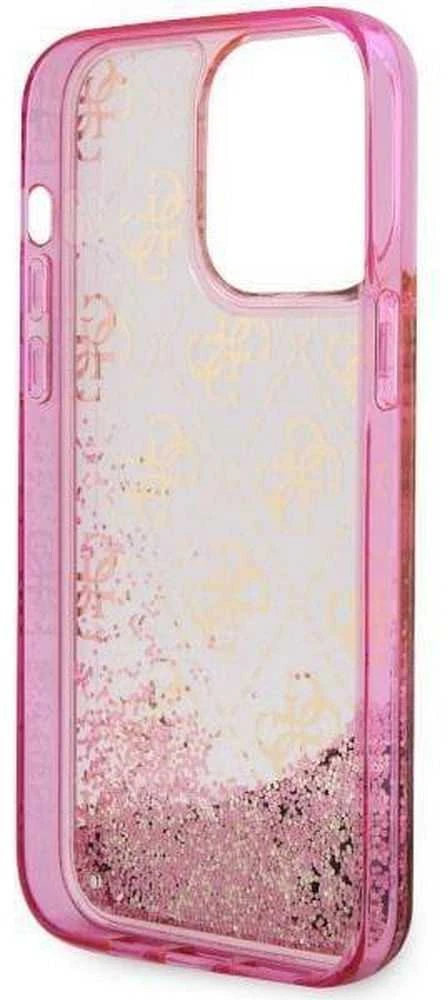Guess GUHCP14LLC4PSGP Apple iPhone 14 Pro 6.1″ rožinės spalvos kietas dėklas Liquid Glitter 4G Transculent