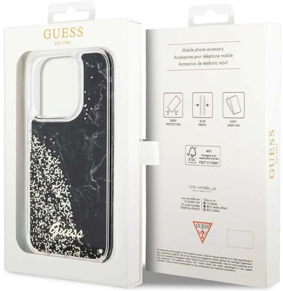Guess GUHCP14LLCSGSGK Apple iPhone 14 Pro 6.1″ juodos spalvos kietas dėklas Liquid Glitter Marble