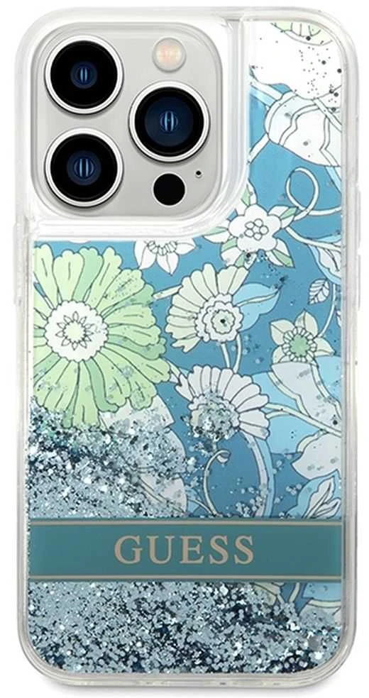 Guess GUHCP14LLFLSN Apple iPhone 14 Pro 6,1″ žalias kietas dėklas Flower Liquid Glitter