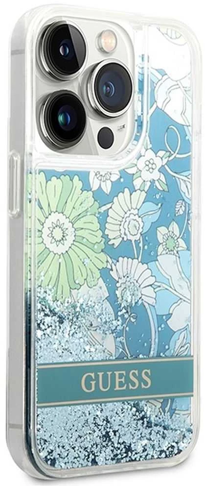 Guess GUHCP14LLFLSN Apple iPhone 14 Pro 6,1″ žalias kietas dėklas Flower Liquid Glitter