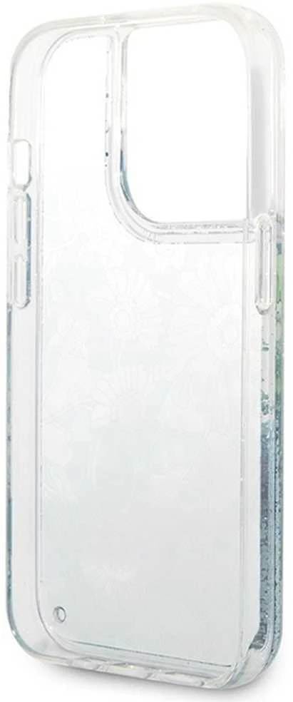 Guess GUHCP14LLFLSN Apple iPhone 14 Pro 6,1″ žalias kietas dėklas Flower Liquid Glitter