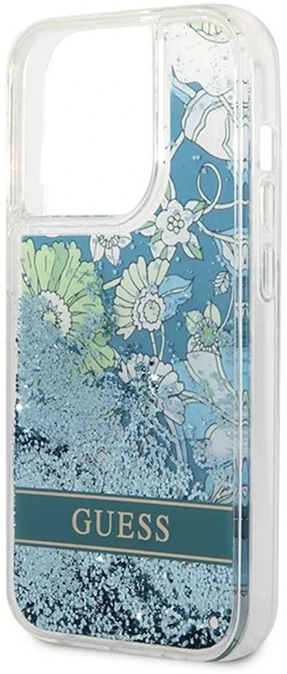 Guess GUHCP14LLFLSN Apple iPhone 14 Pro 6,1″ žalias kietas dėklas Flower Liquid Glitter