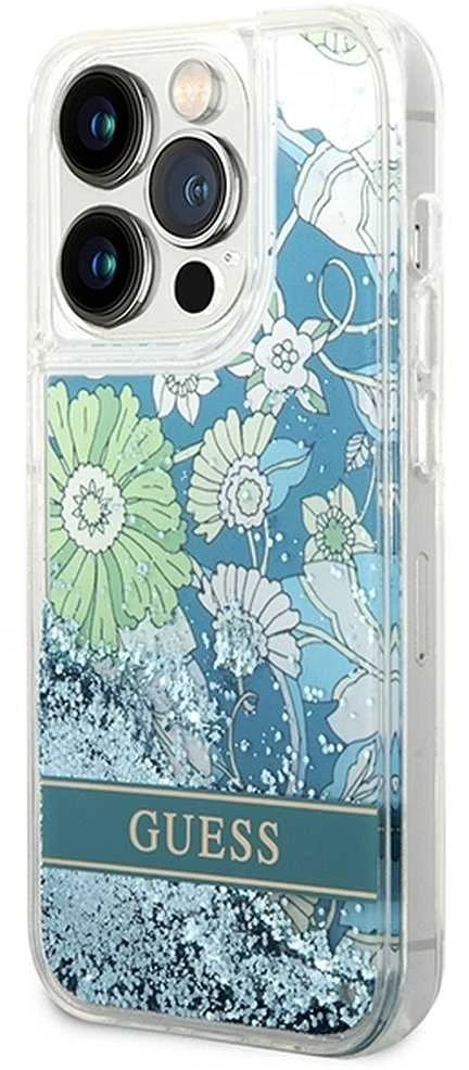 Guess GUHCP14LLFLSN Apple iPhone 14 Pro 6,1″ žalias kietas dėklas Flower Liquid Glitter