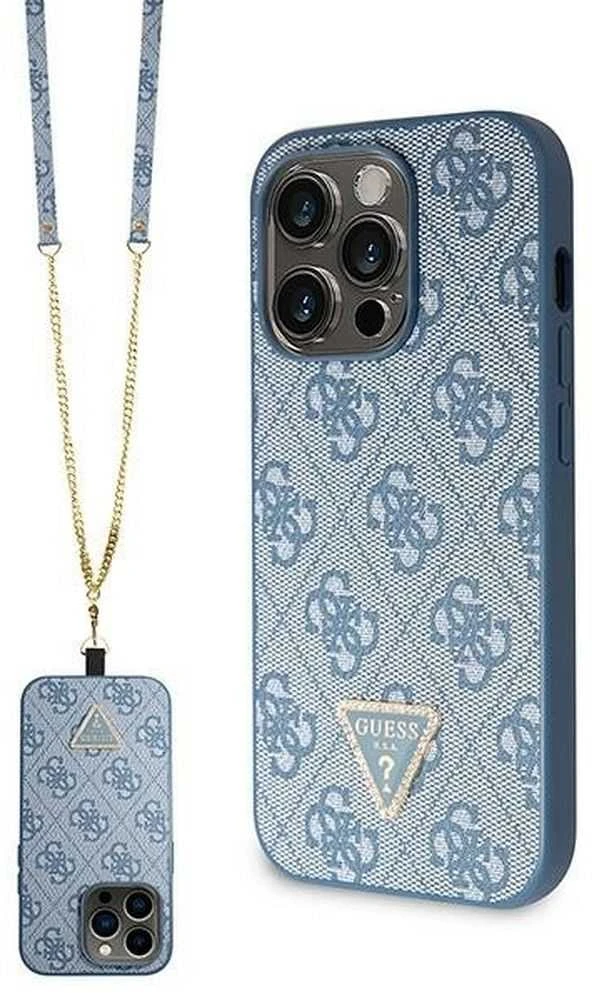 Guess GUHCP14LP4TDSCPB iPhone 14 Pro 6.1″ mėlynas kietas dėklas Crossbody 4G Metal Logo