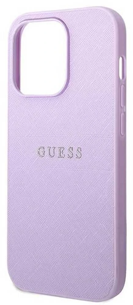 Guess Saffiano Metal Logo Stripes - dėklas skirtas Apple iPhone 14 Pro Lilac