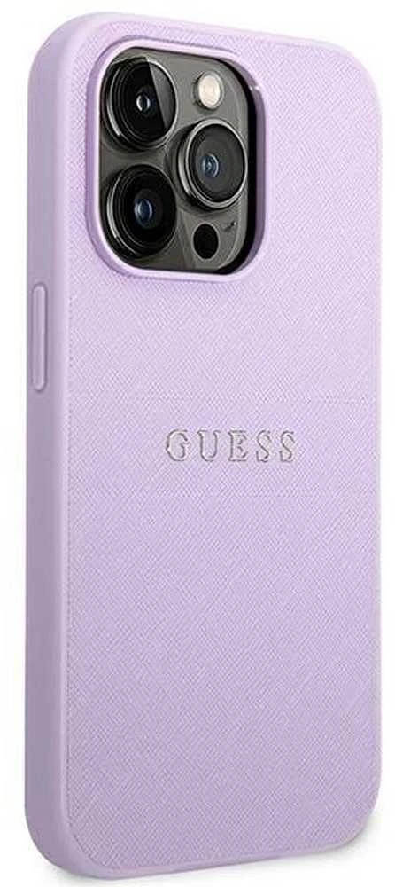 Guess Saffiano Metal Logo Stripes - dėklas skirtas Apple iPhone 14 Pro Lilac