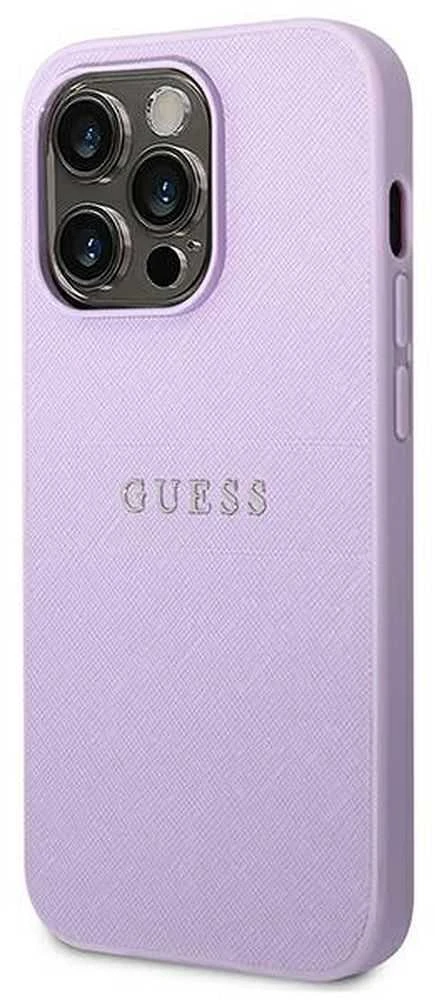 Guess Saffiano Metal Logo Stripes - dėklas skirtas Apple iPhone 14 Pro Lilac