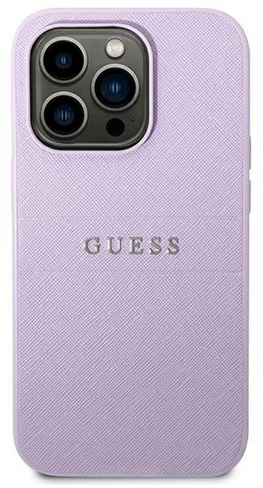 Guess Saffiano Metal Logo Stripes - dėklas skirtas Apple iPhone 14 Pro Lilac