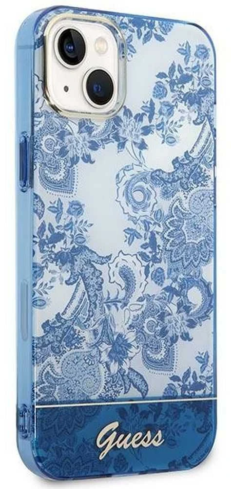 Guess GUHCP14MHGPLHB Apple iPhone 14 Plus / 15 Plus 6.7″ mėlynas kietas dėklas Porcelain Collection
