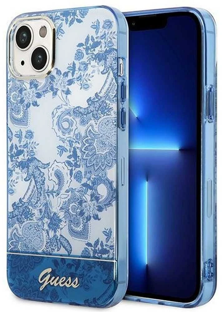 Guess GUHCP14MHGPLHB Apple iPhone 14 Plus / 15 Plus 6.7″ mėlynas kietas dėklas Porcelain Collection