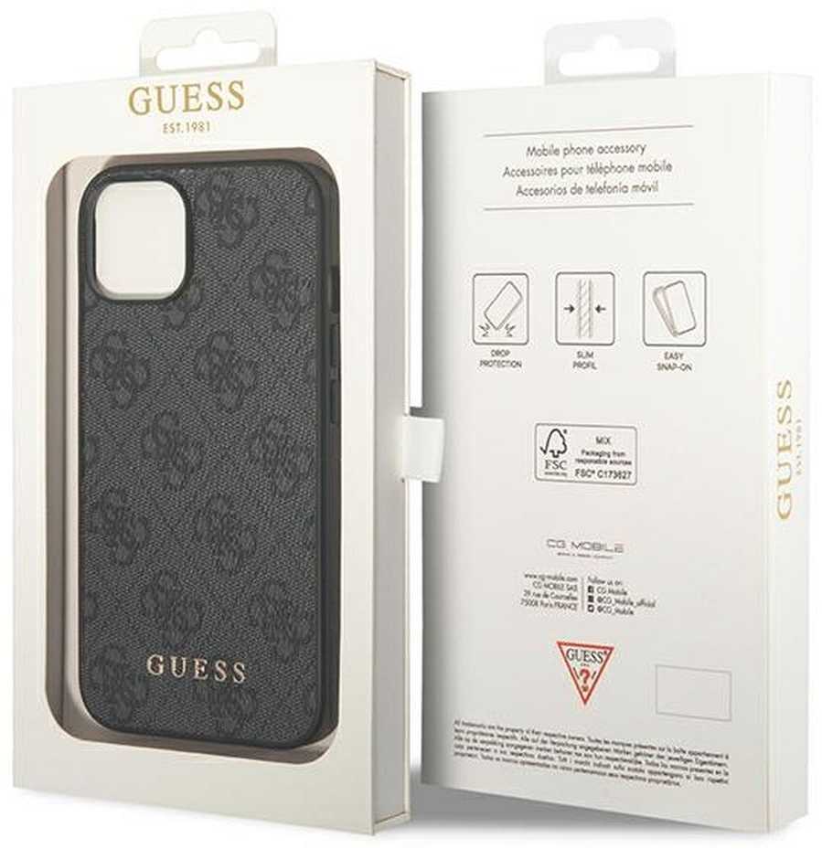 Apple iPhone 14 Guess Dėklas 4G Metal Gold Logo pilkos spalvos