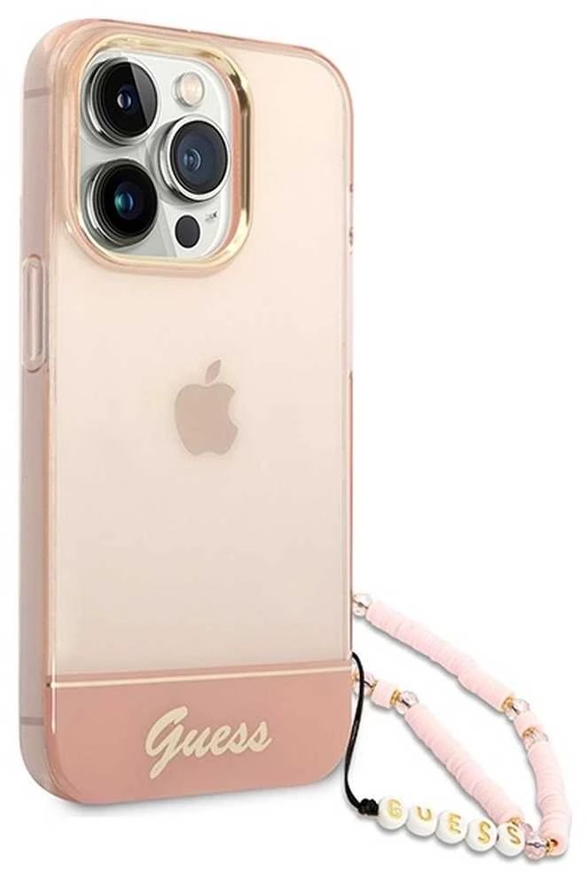 Dėklas Guess GUHCP14XHGCOHP Apple iPhone 14 Pro Max 6,7″ rožinės spalvos hardcase Translucent Pearl Strap